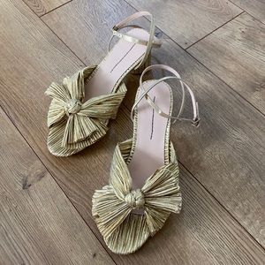 Loeffler Randall Dahlia Gold Pleated Bow Heels — 8